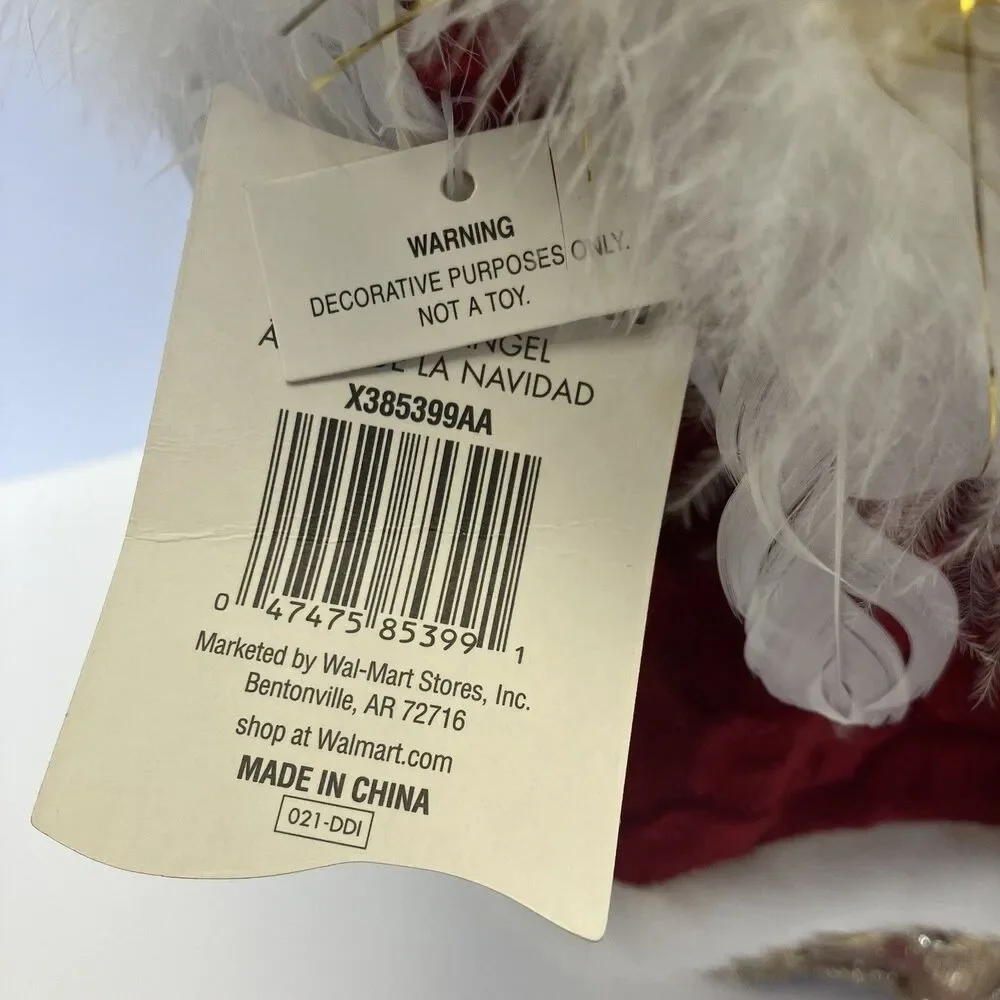 Angel Tree Topper Porcelain Head Christmas Red Gold 13